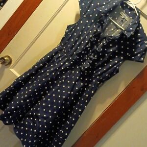 🤠Bailey Blue Sleeveless Polka Dot Dress With Ruffles Size Large
